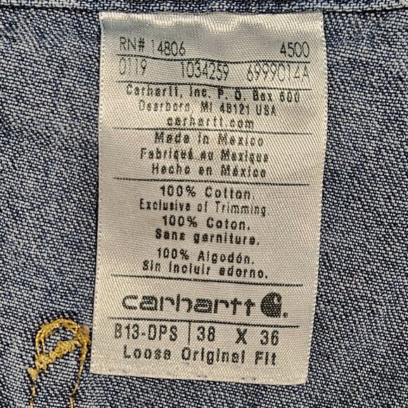 Carhartt B13-DPS 38x36 Loose Original Fit Carpenter Jeans Blue Denim - Picture 6 of 9